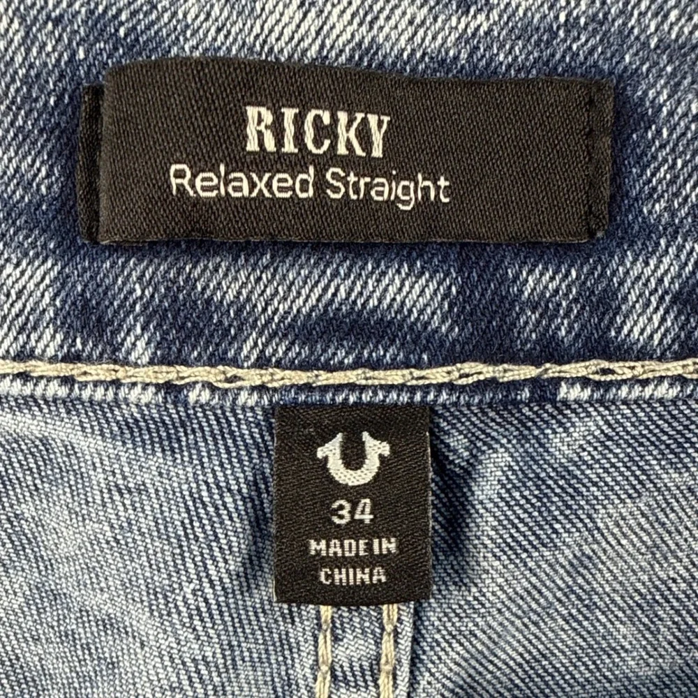 True Religion Jeans Mens 34 Ricky Big T NF Blue Acid Wash Red Stitch NEW